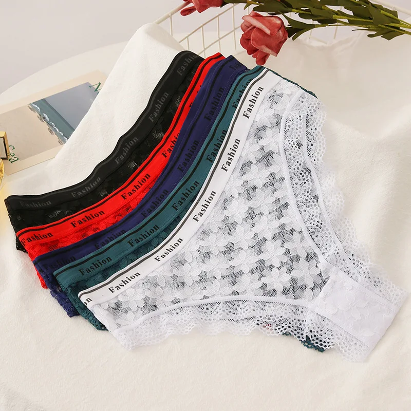 

5Pcs Embroidery Lace Thong Transparent Mesh Women's Underwear Temptation T-Back Breathable Seamless Female G-String Lingerie