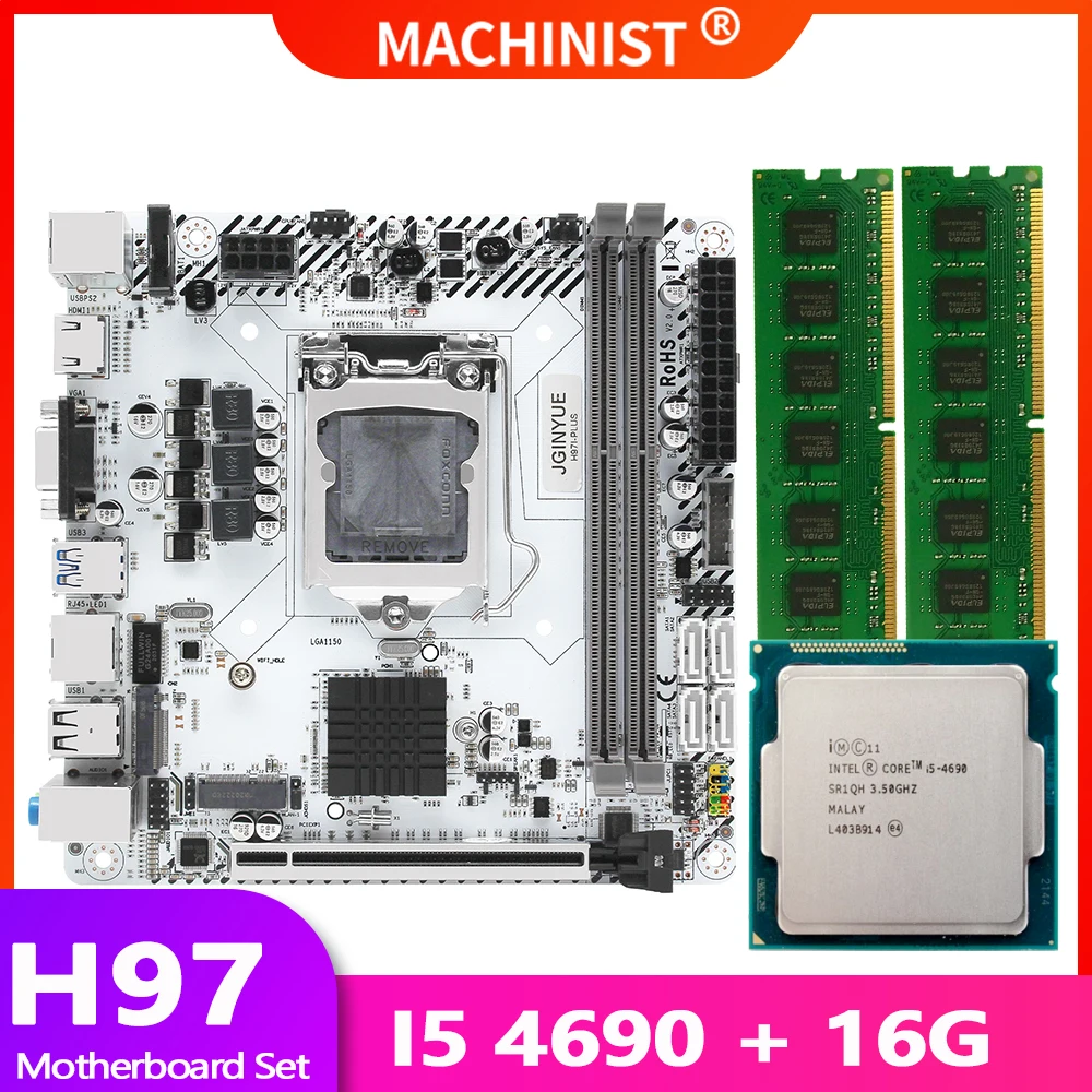 Bestellen JGINYUE Z97 Motherboard LGA 1150 Combo Mit Core I5-4690 CPU 16GB 2*8G DDR3 Desktop RAM Speicher Mini-itx Mianboard H97I-PLUS Nvme