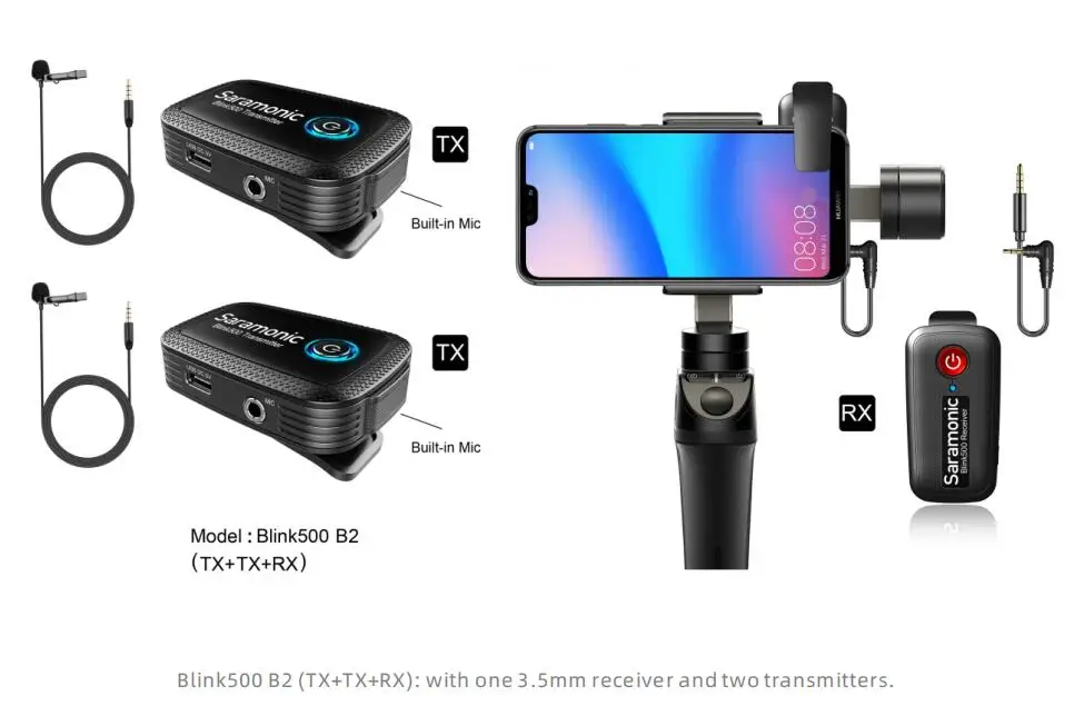 Saramonic компактный беспроводной микрофон Blink серии 500 B1 B2 B5 B6 двухканальный микрофон система w петличный для DSLR телефонов Vlog
