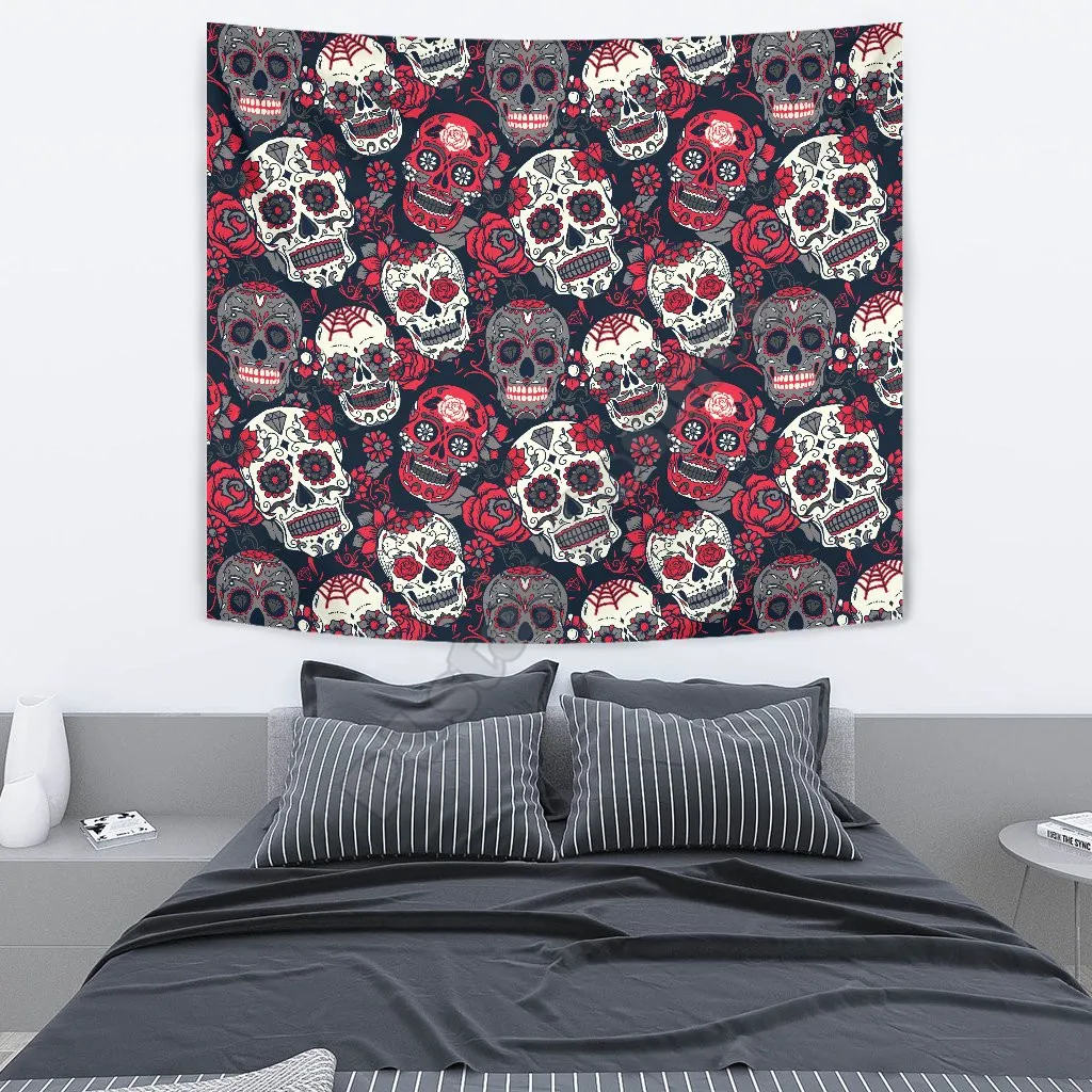 SUGAR SKULLS ROSES WALL TAPESTRY 3D Printed Tapestrying Rectangular Home Decor Wall Hanging 02 valentine s day gift roses heart candles printed wall tapestry