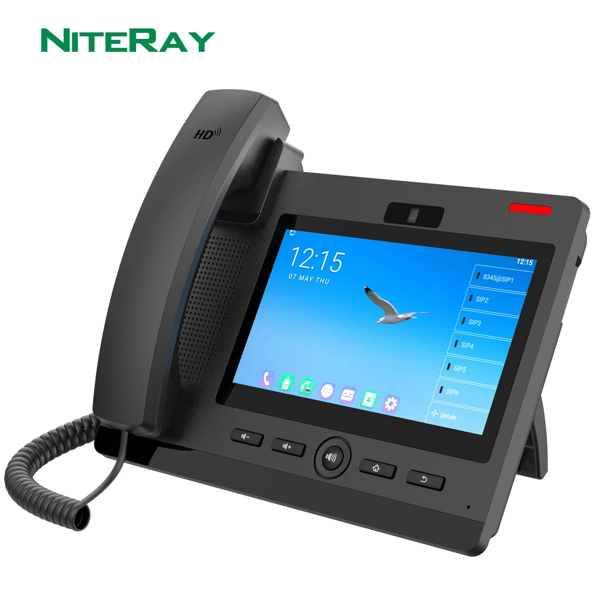 Android OS,6 SIP Lines,SIP/VoIP Video IP Phone Videophone with 7"TFT 800X480 Touch Screen Support PoE Function