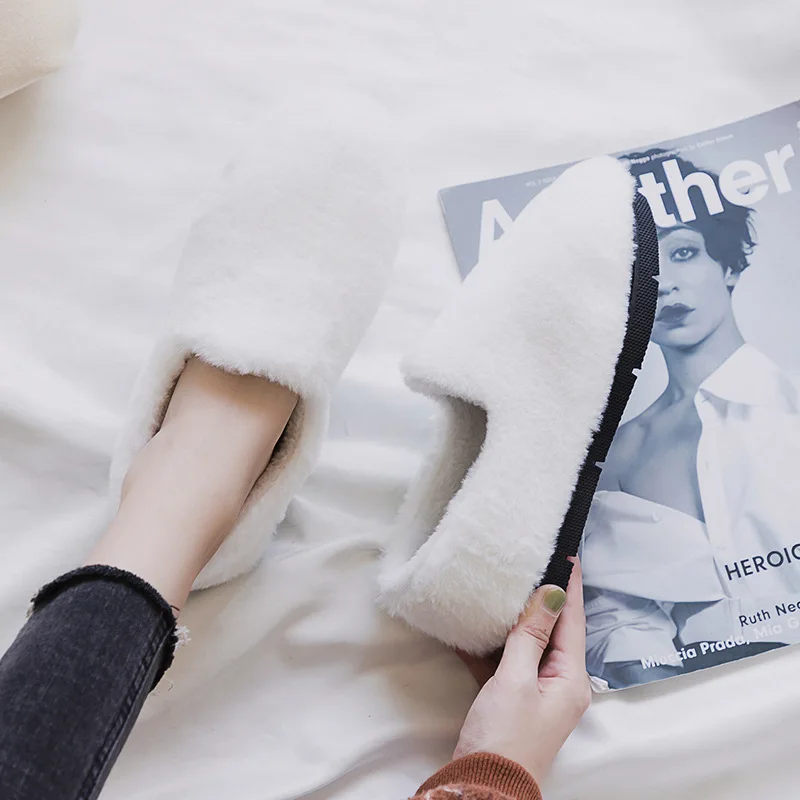 Женская обувь с мехом Новинка зимы 2019 Обувь в горошек бархатом для учащихся из