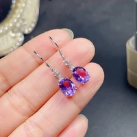 gemicro jewelry 100 natural amethyst earring with gemstone of 7x9mm and s925 sterling silver with platinum plated for lady wear