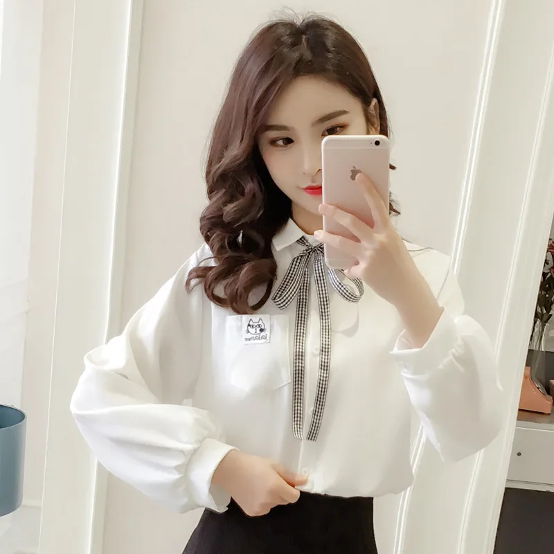 2019 Осенние новые модные женские блузки рубашки шифоновый абажур с длинным