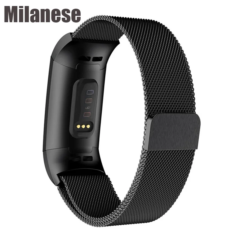 Миланский магнитный ремешок для Fitbit Charge 3 для Charge 2 фитнес-браслет из нержавеющей стали спортивные часы сменный металлический браслет - Цвет: Black-Milanese