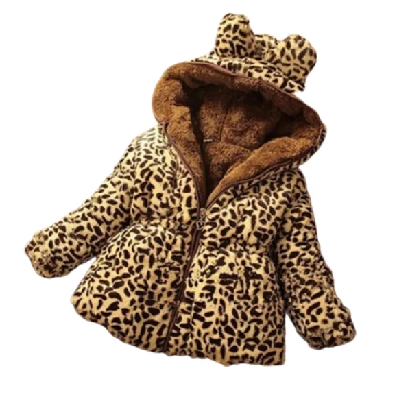 Осень-зима 2020 Детское пальто с капюшоном и искусственным мехом леопардовым