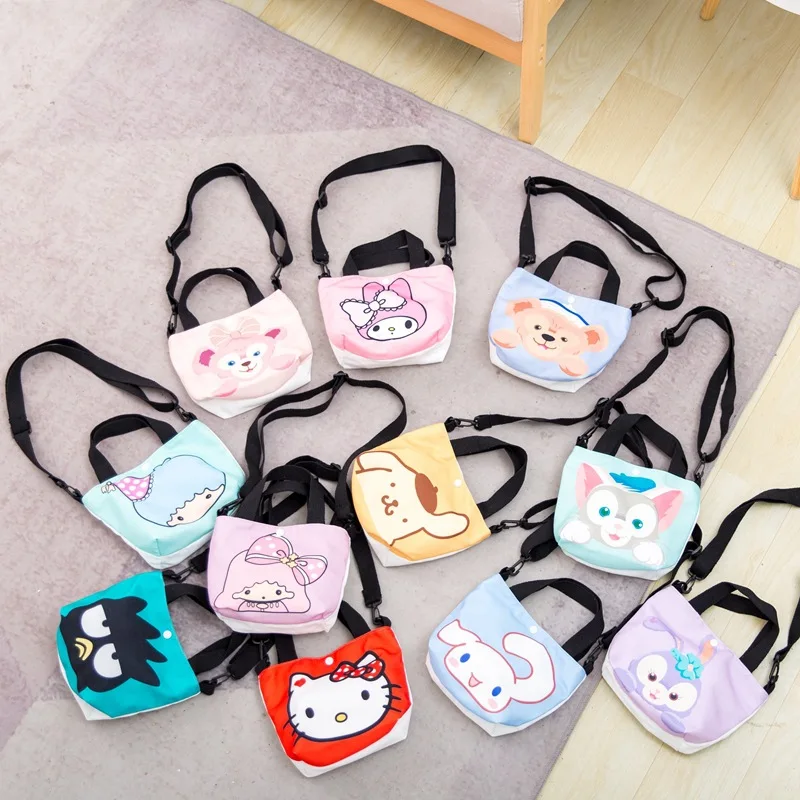 

Kawaii Sanrioed Mymelody Kuromi LittleTwinStars Hellokt Maru Purin Cinnamoroll Детская сумка через плечо Холщовая Сумка для хранения