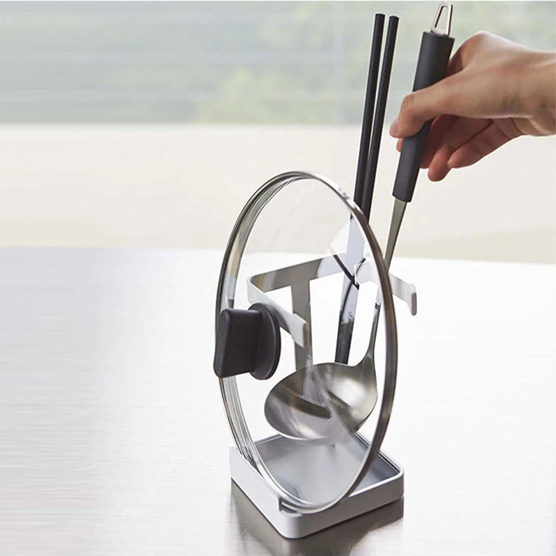 

Kitchen Spoon Rack Multifunctional Pot Lid Rack Cooking Dish Rack Cookware Shelf Kitchen Gadget Organizer Kitchen Accessories