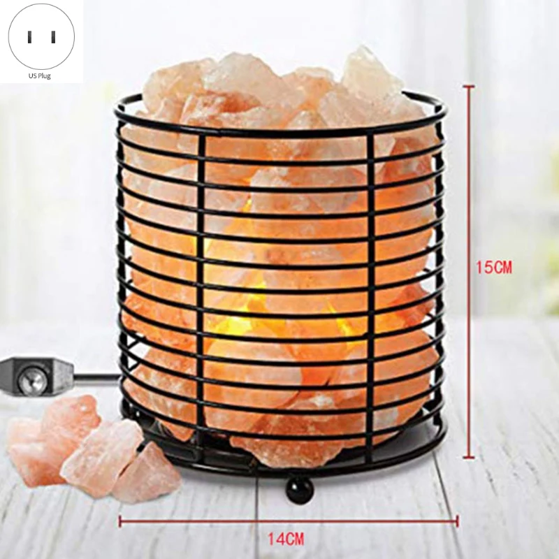 Cylindrical Wrought Iron Container Salt Lamp Artificial Crystal Himalayan Rose Night Light Negative Ion | Лампы и освещение