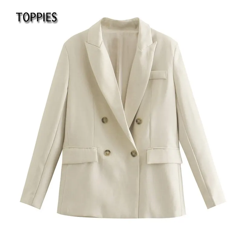 

Toppies 2021 Woman Blazer Loose Suit Jacket Double Breasted Office Ladies Formal Blazer Notched Collar Female Jacket