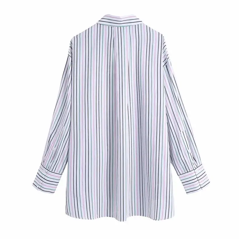 

ZA 2021 Summer Women Blouse Striped Long Sleeve Shirt Office Lady Female Top Single Breasted Short Turn Down Collar Blouse