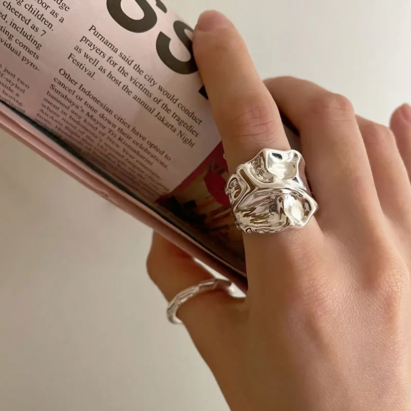 2021 fashion and personality exquisite handmade pleated wide open ring for both men and women