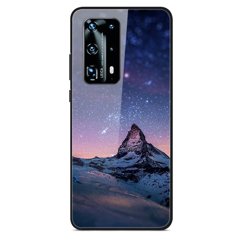 

Glass Case For Huawei P40 Phone Back Cover With Black Silicone Bumper Star Sky Pattern