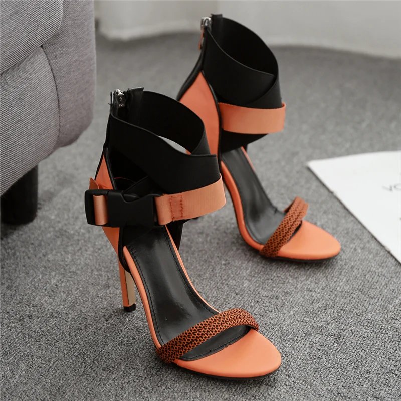 Летние женские босоножки на высоком каблуке 11,5 см; Stiletto Valentine; цвет оранжевый, зеленый; Туфли-гладиаторы на платформе; персиковые туфли; женские туфли-лодочки