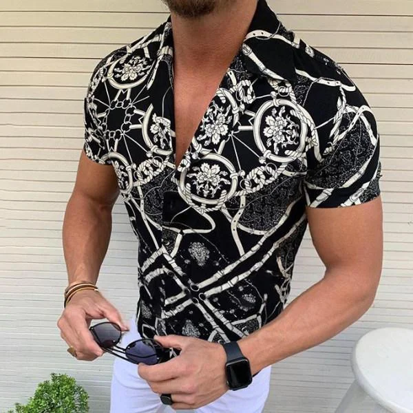 

Pop Men's Fashion Printed Floral Short Sleeve Shirt Soft Thin Spring Summer Standard Fit Holiday Casual Shirt