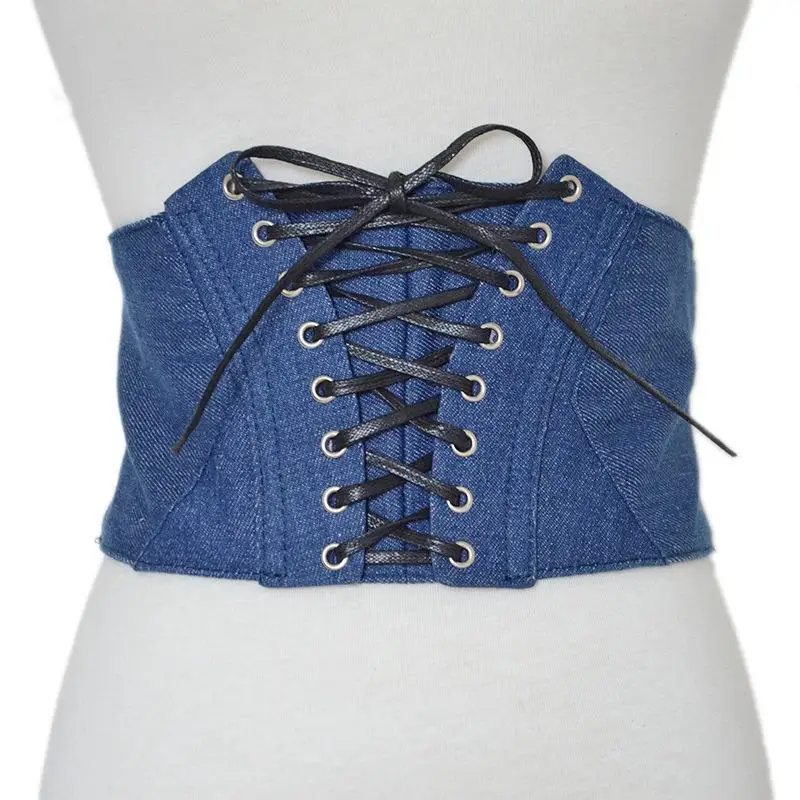 

Ремень из искусственной кожи с бантом, бандажный широкий эластичный пояс из денима с кружевом, в стиле панк, уличный корсет, ремни