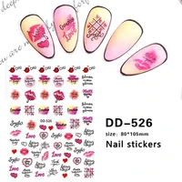 10pcs red lips love letter nail art stickers cartoon character nail stickers cartoon bear rainbow nail slider cherry fruit nail