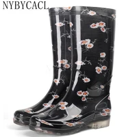 womens printed high rainboots waterproof water shoes wellies non slip pvc rain boots woman botas rubber overshoes mujer galoshe