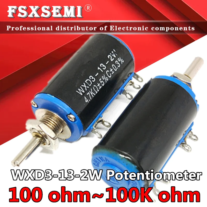 1pcs WXD3-13-2W 100 220 470 1K 2K2 3K3 4K7 10K 22K 33K 47K Ohm 100R 220R 470R 2.2K 3.3K 4.7K WXD3-13 2W Wirewound Potentiometer - купить по