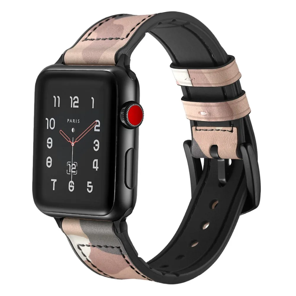 Ремешок из силикона и кожи для Apple watch band 44 мм 40 камуфляжный браслет iWatch 38 42 apple series 3