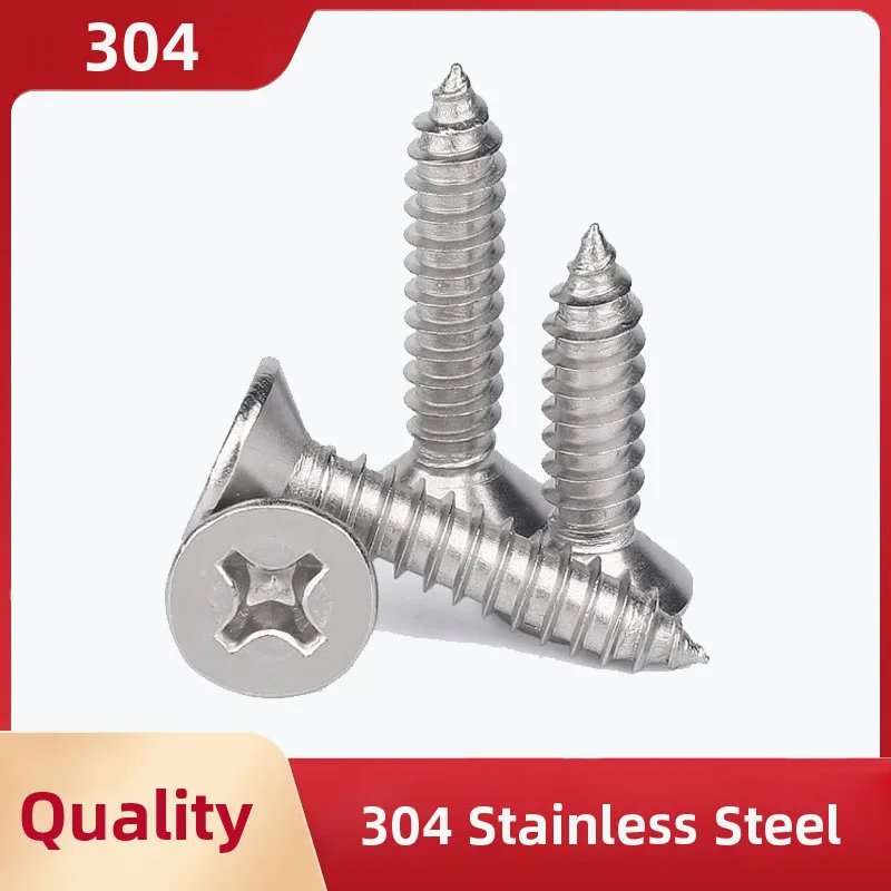 

304 Stainless Steel Self Tapping Screw Cross Countersunk Screws Flat Head Phillips Metalworking Woodworking Nails M2 M3 M4 M5