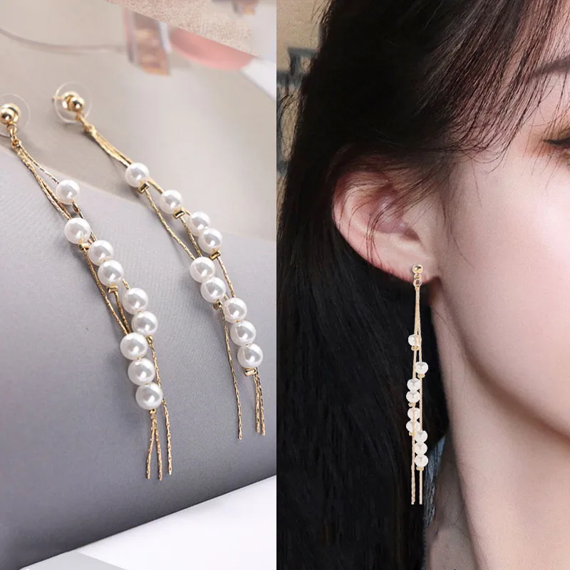 Необычная имитация жемчуга длинные серьги с кисточками Элегантные Изысканные