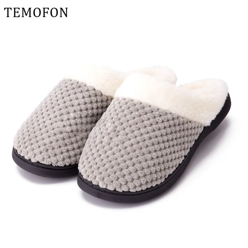 TEMOFON зимние теплые женские тапки домашние плюшевые слипоны мягкие шлепанцы