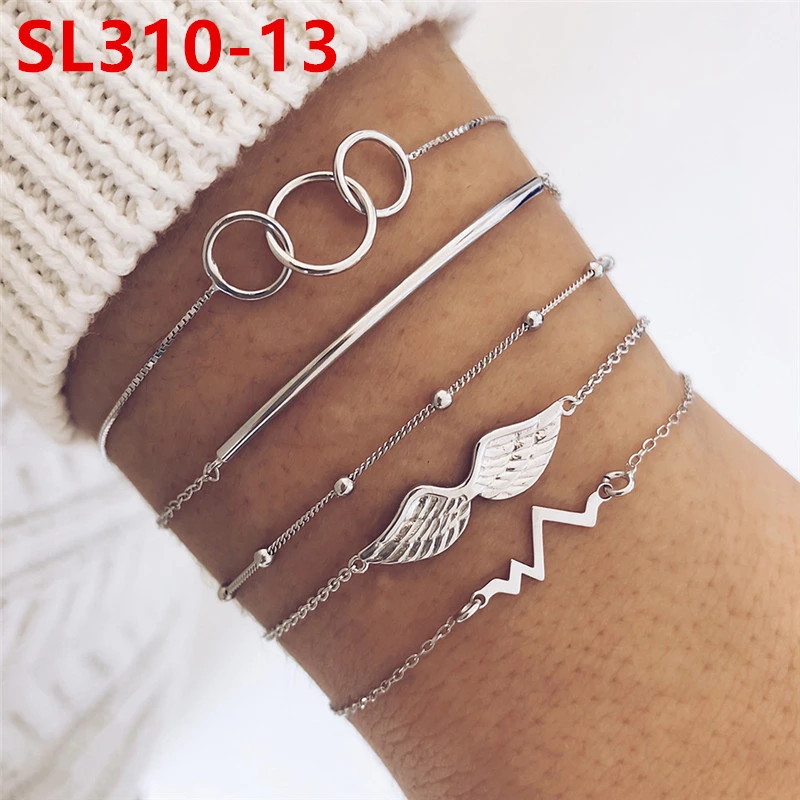 

Набор простых геометрических браслетов-цепочек с кисточками женский многослойный браслет для вечерние ринки свадьбы пляжное ювелирное из...