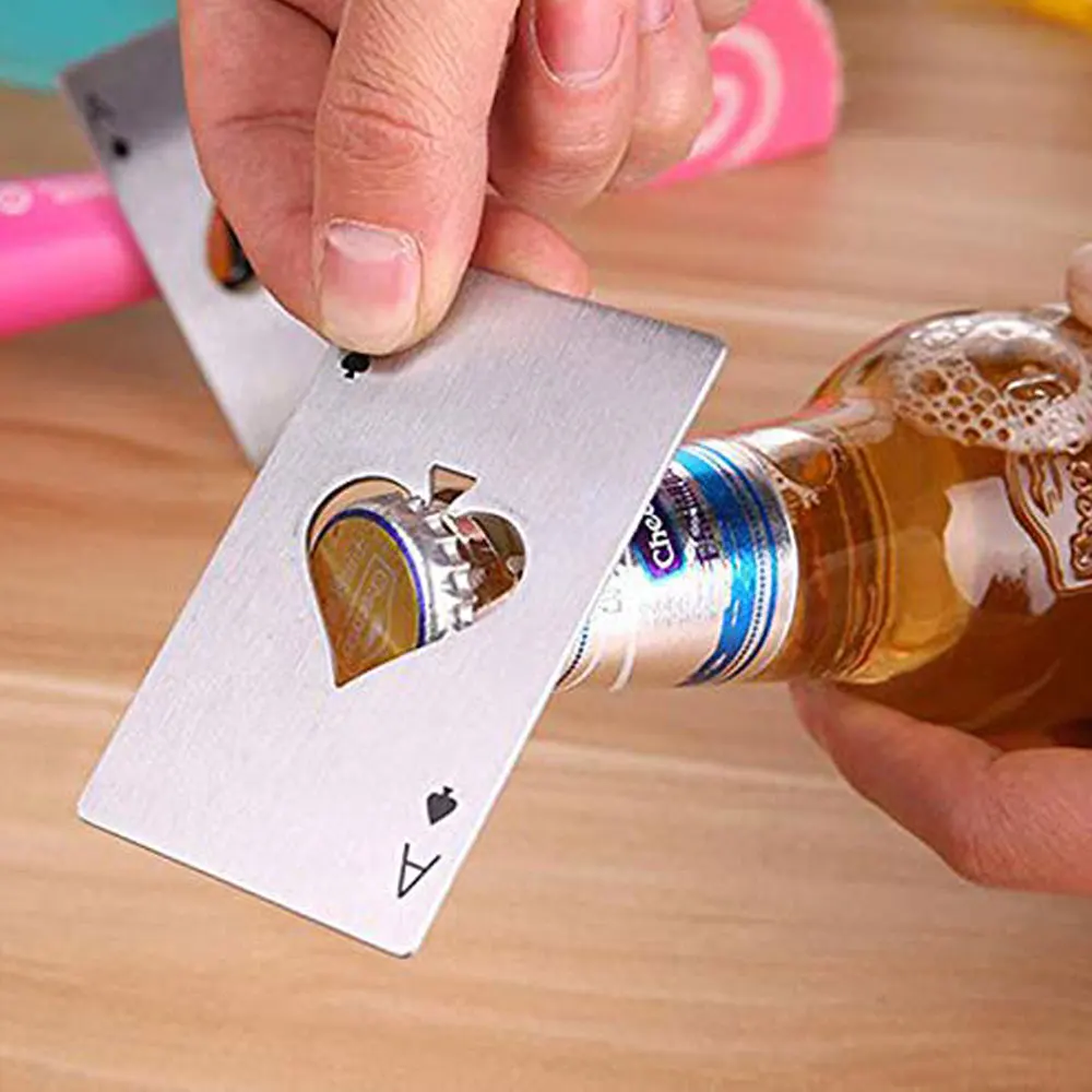 Открывалка для пивных бутылок карточка покера черная/серебряная