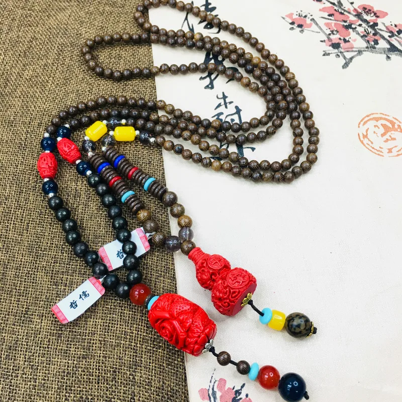 Резная красная тыква Zheru подвеска в виде колонны дракона с бусинами ожерелье