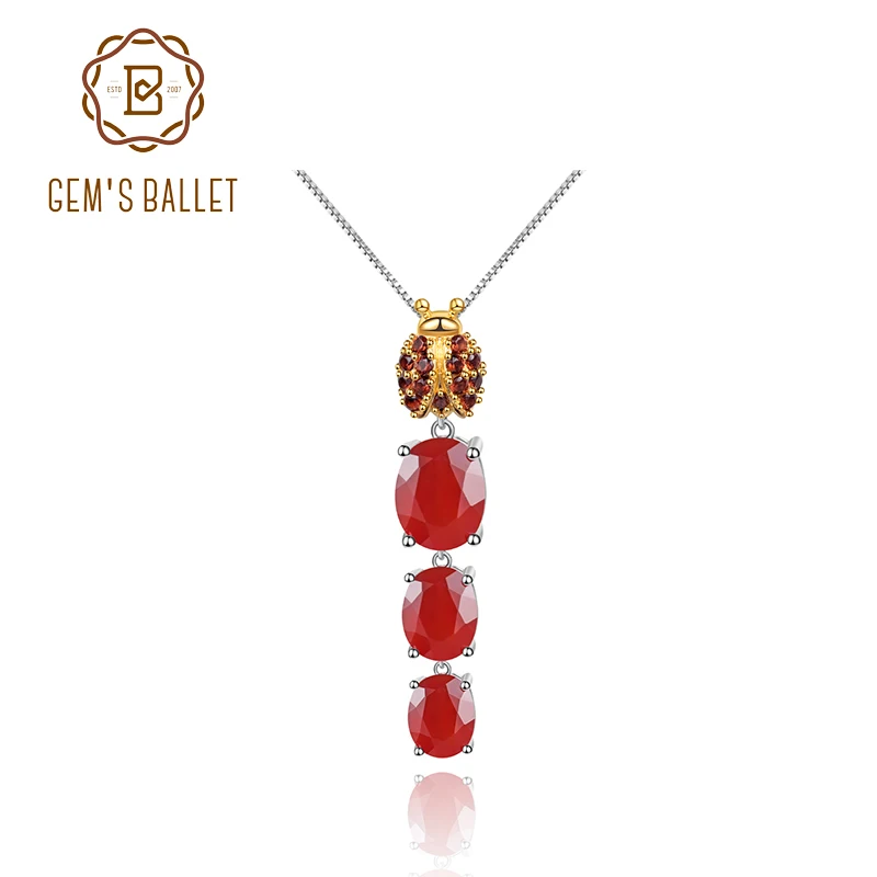 

GEM'S BALLET Natural Oval Red Agate Smoky Quartz Pendants 925 Sterling Silver Gemstone Wedding Necklace For Women Fine Jewelry