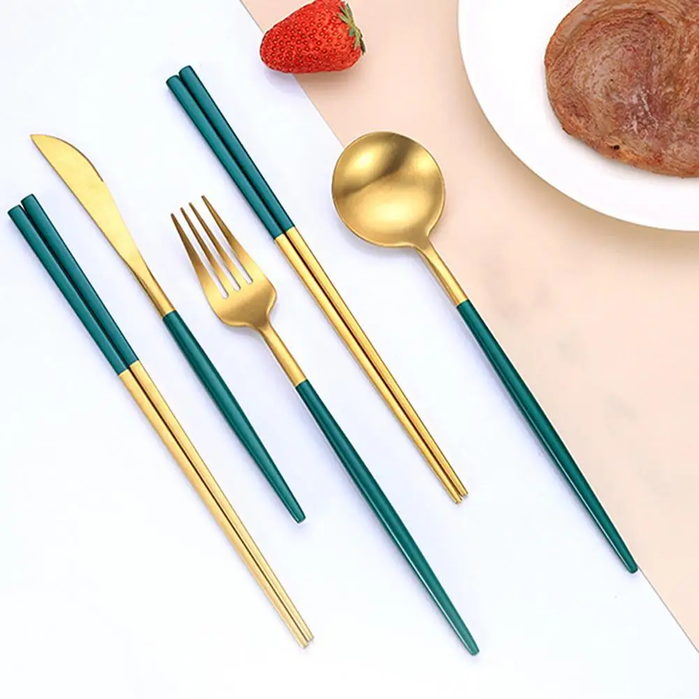 

4Pcs/Set Stainless Steel Cutter Fork Spoon Chopstick Tableware Kitchen Supplies Dinner Set Dropshipping