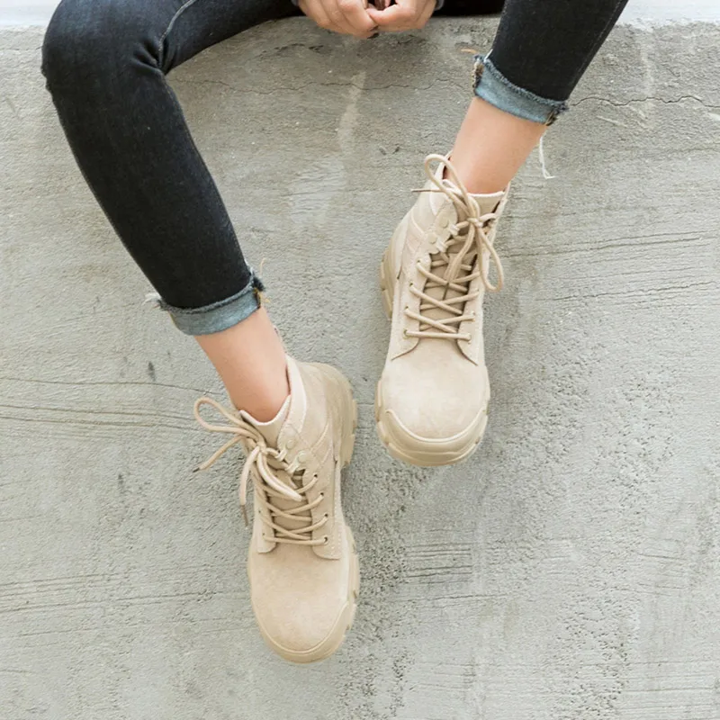 Ботильоны BeauToday женские из коровьей замши кожаные парусиновые боевые ботинки с