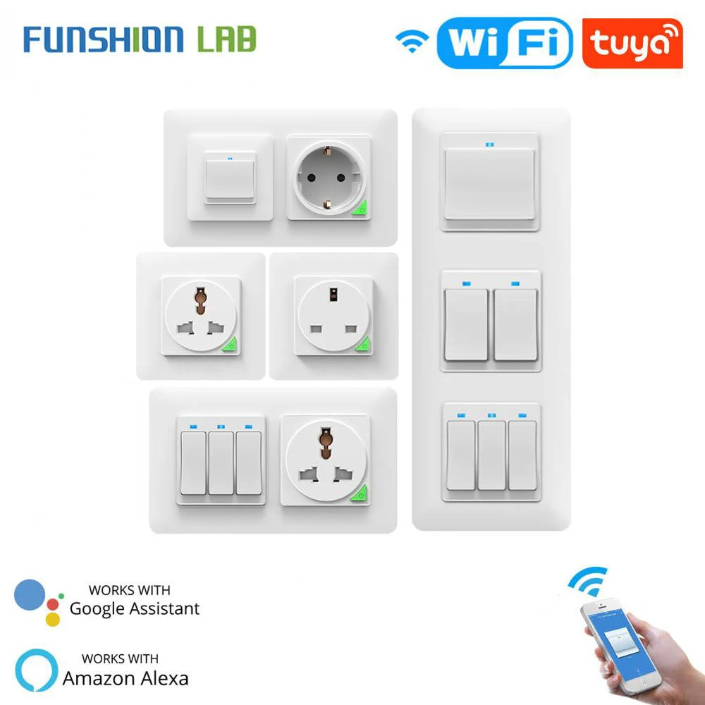 

WiFi White Smart Light Wall Socket Outlet Push Button DE EU Smart Life Tuya Wireless Remote Control Work with Alexa Google Home