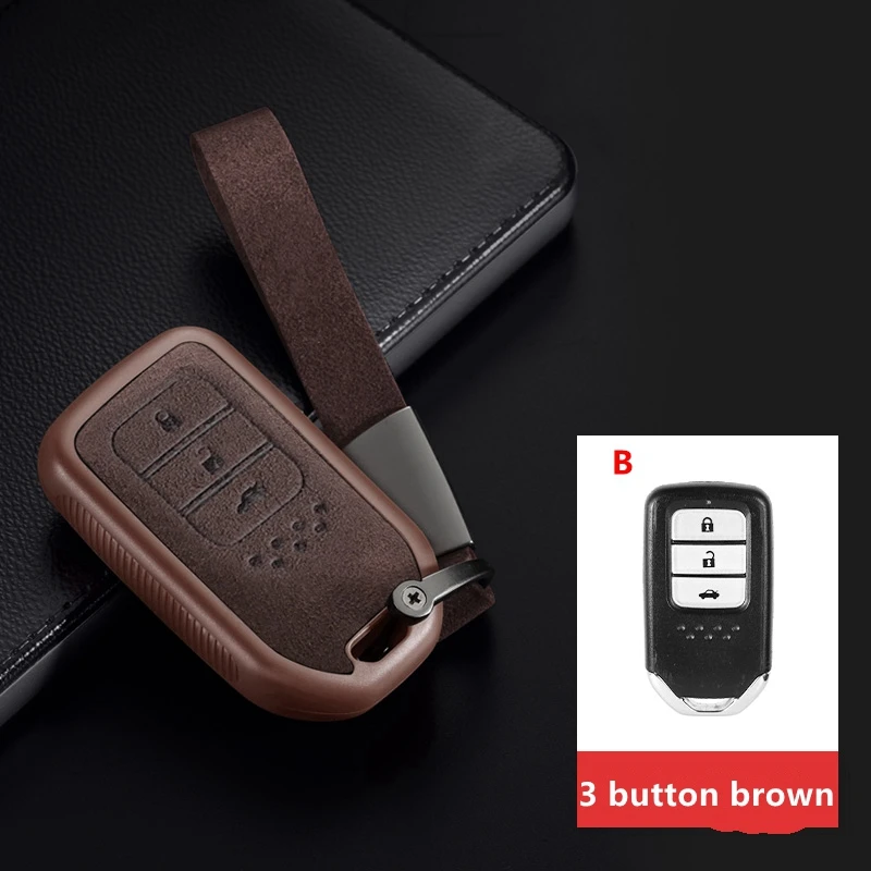 Автомобильный Футляр для ключей из натуральной кожи для Honda CRV HRV Accord Civic Odyssey Inspire JADE Pilot Smart Key аксессуары - Название цвета: 3 button brown