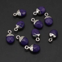 4pc hot sale natural faceted oblate semi precious stone fashion white stone plus purple pendant diy jewelry accessories 8x13mm