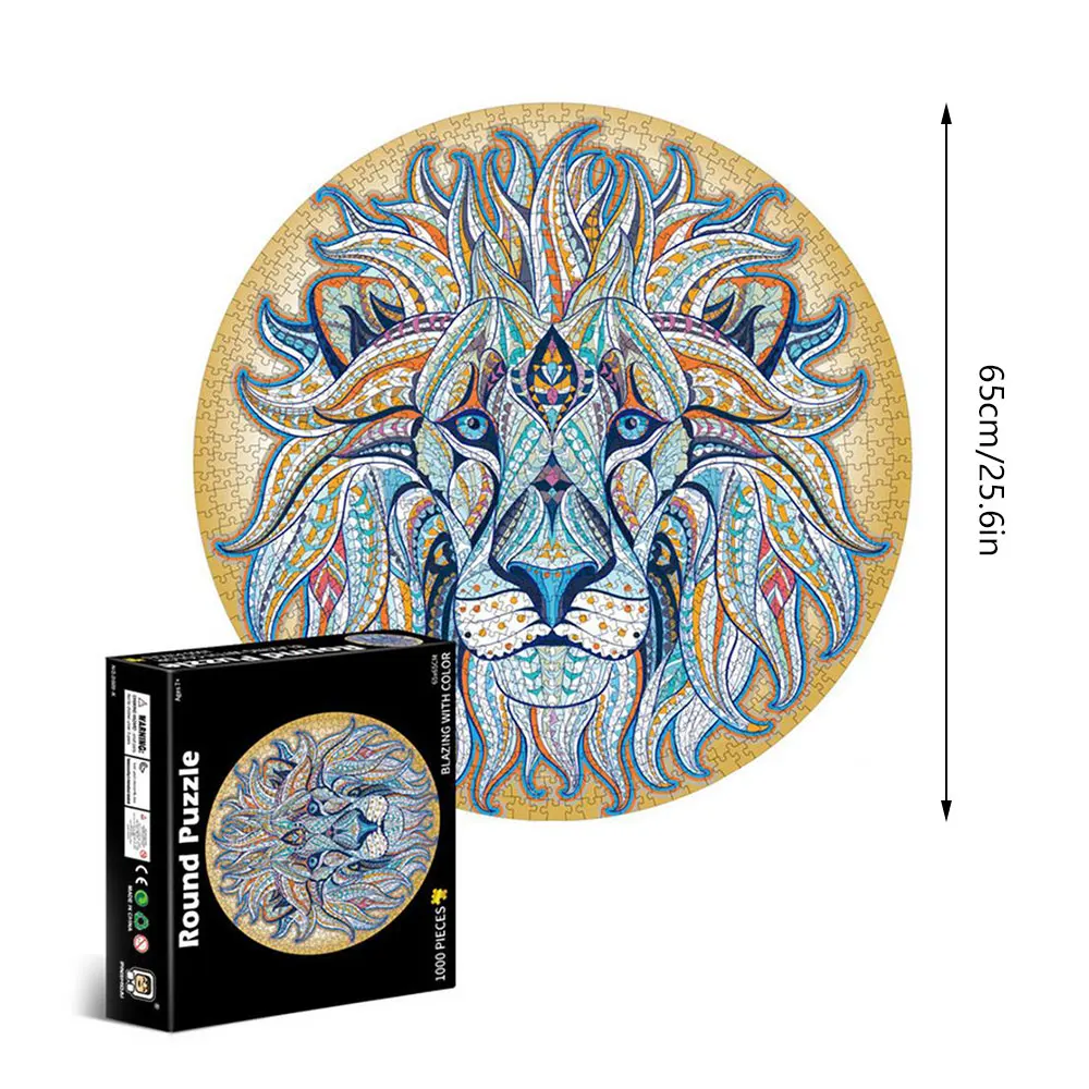 

1000 Pcs Round Paper Puzzles Animal Lion for Adults Kids Intelligence Challenging Game Family Toy Game Home Decoration Gifts