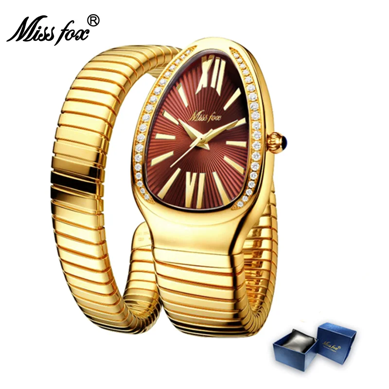 Женские наручные часы MISSFOX 2021 со змеиным принтом элегантные кварцевые из