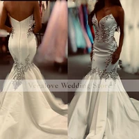 veralove satin wedding dress mermaid 2022 sweetheart bride dress lace appliques beading customized robe de mariee