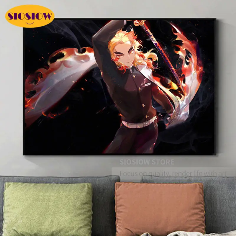 5d Diy Diamond Mosaic Embroidery Cross Stitch Kits Demon Slayer Kyoujurou Rengoku Daimond Painting Full Square Drill Resin Gifts | Дом и сад