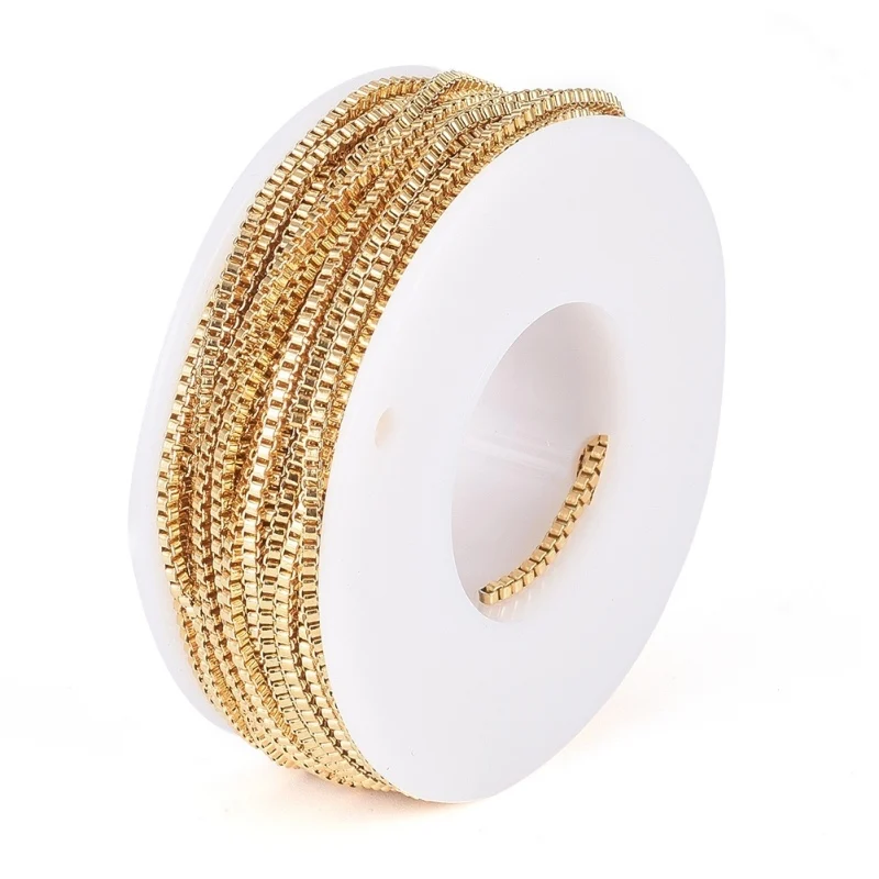 1.5mm Wide Golden Stainless Steel Box Chains Spool Unwelded Venetian Chains for Necklaces Bracelet Link Chain roll 10 meters