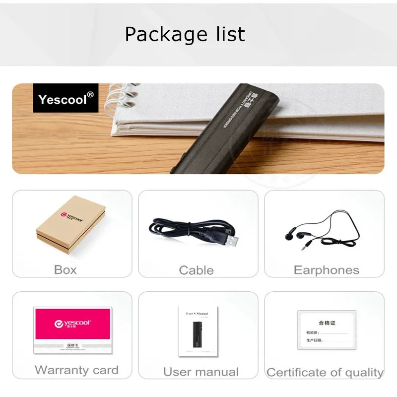 Цифровой диктофон Yescool A2 металлический мини с зажимом активацией голоса и флэш