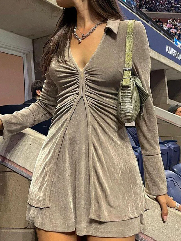 

Женская рубашка с рюшами Sifreyr Y2K в рубчик, осенняя однотонная Повседневная рубашка на пуговицах с V-образным вырезом, модная уличная одежда, Э...