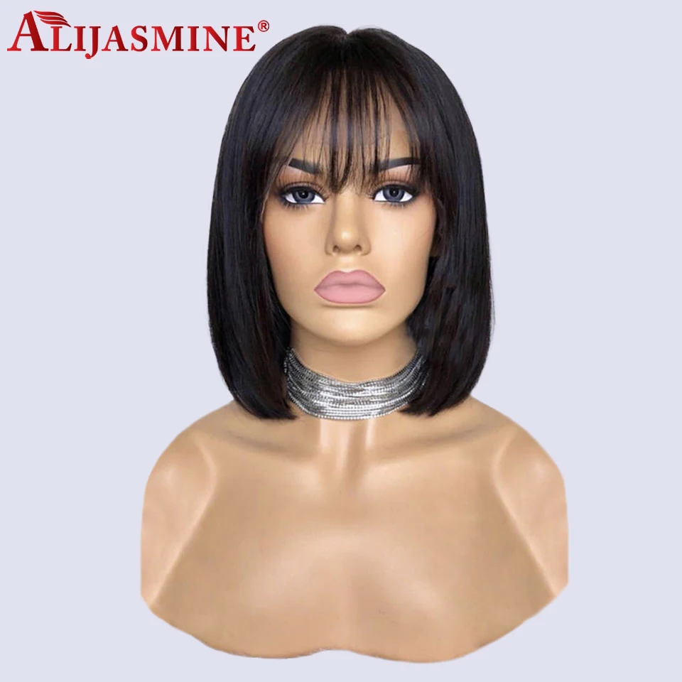 360 парики из натуральных волос на лобовой основе с челкой для черных женщин 150