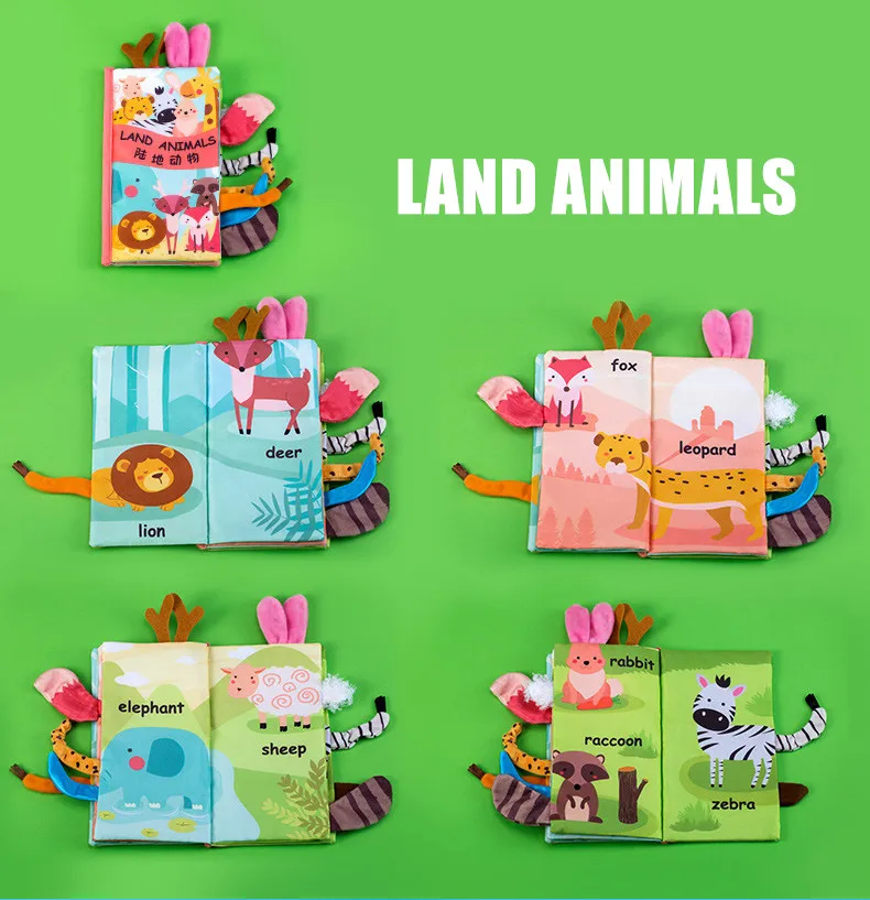 Baby Cloth Books for Kids Learning Educational Toys Infant Animals Tails Rattle Quiet Book Montessori Gift 0 12 Months | Игрушки и хобби