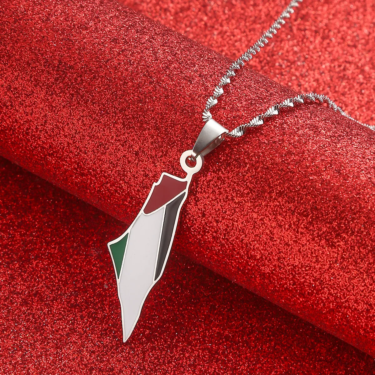 Trendy Enamel Gold Color Jewelry Stainless Steel Israel And Palestine Map Pendant Flag Necklaces For Women Gifts images - 6