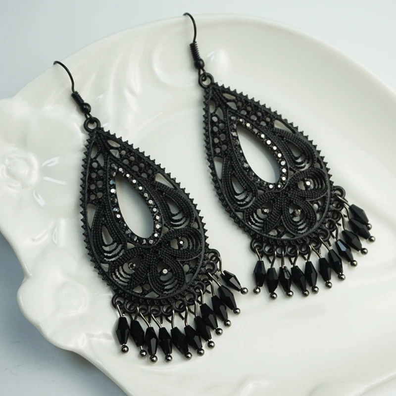 Черные металлические висячие серьги M & G с кисточками женские винтажные