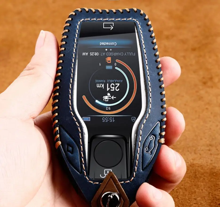 Автомобиль из натуральной кожи светодиодный Дисплей ключ чехол держатель для BMW 5