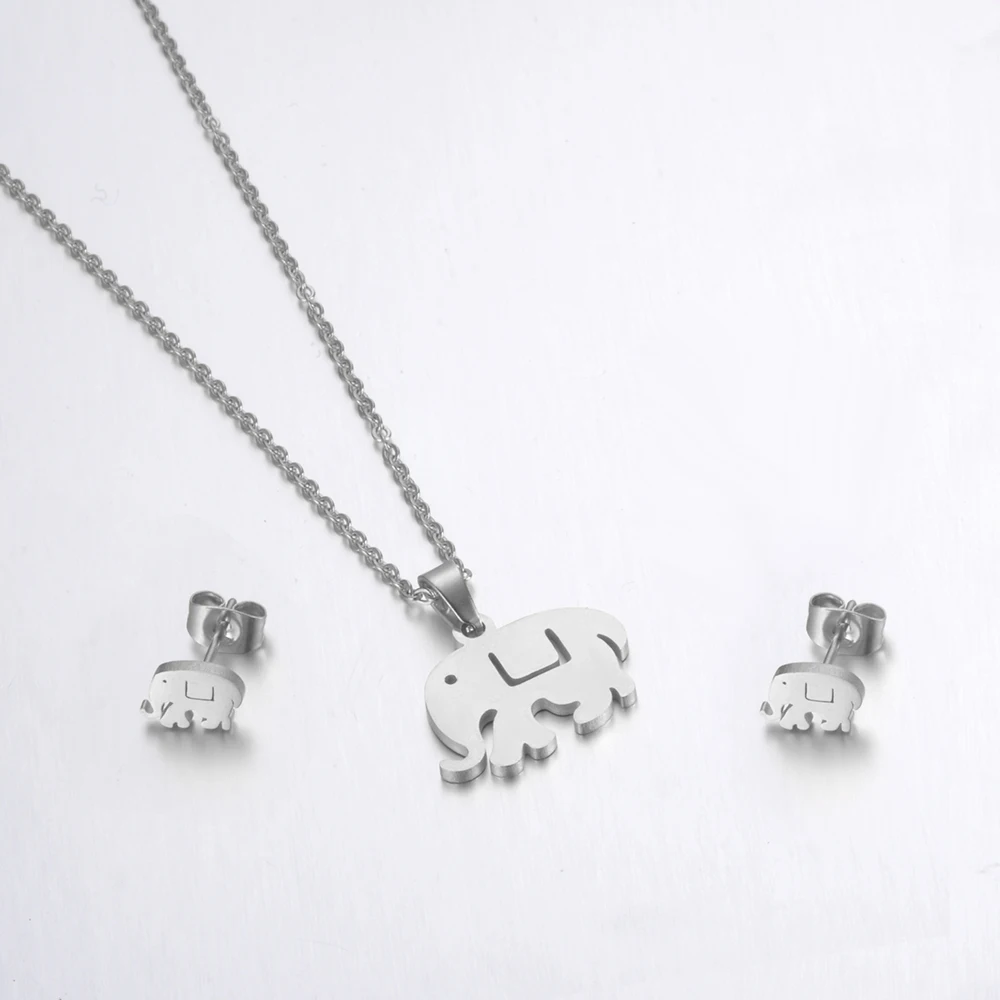 ZooMango юбилейные изделия для женщин стальной цвет ожерелье в форме слона серьги