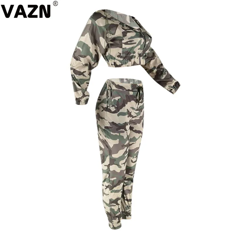 VAZN YZ917, осенний комплект с камуфляжным принтом, сексуальный,, топ с длинными рукавами, длинные широкие штаны, комплект из 2 предметов, комплекты ночного клуба, молодой ветер
